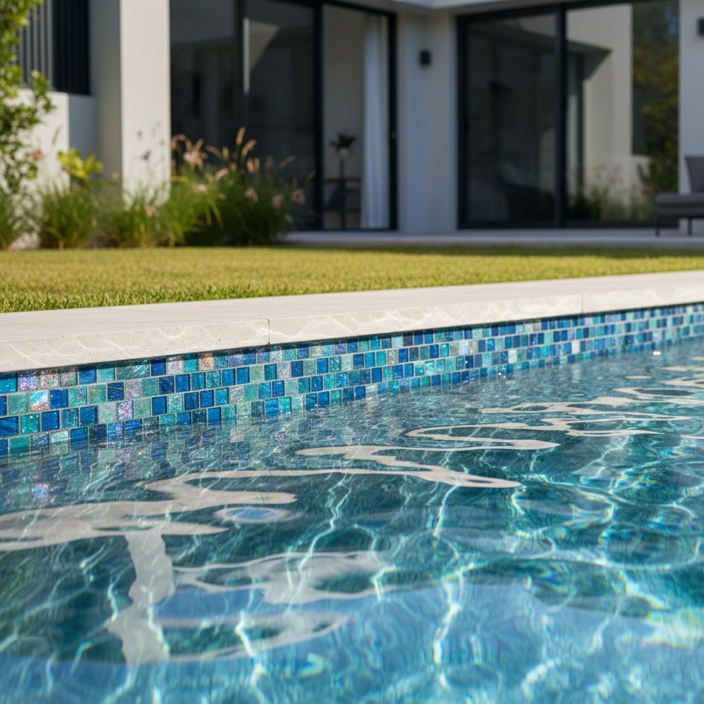 Pool waterline mosaic tile close-up